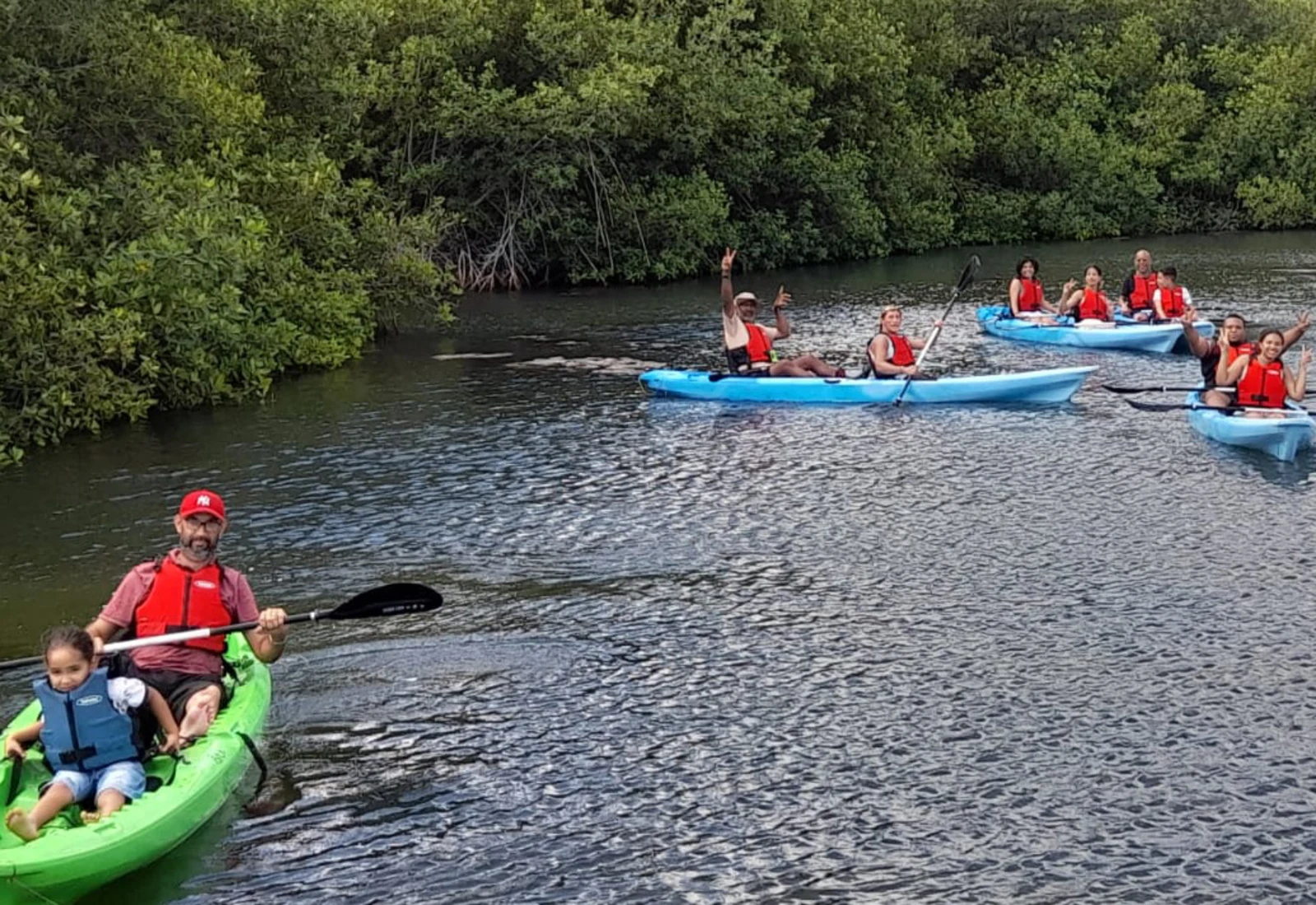 Kayakers moving through the mangroves in Curaçao