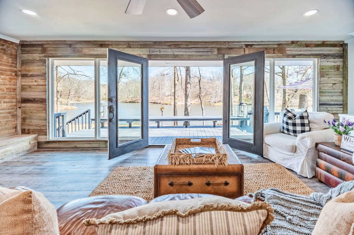Living room with wide lake views