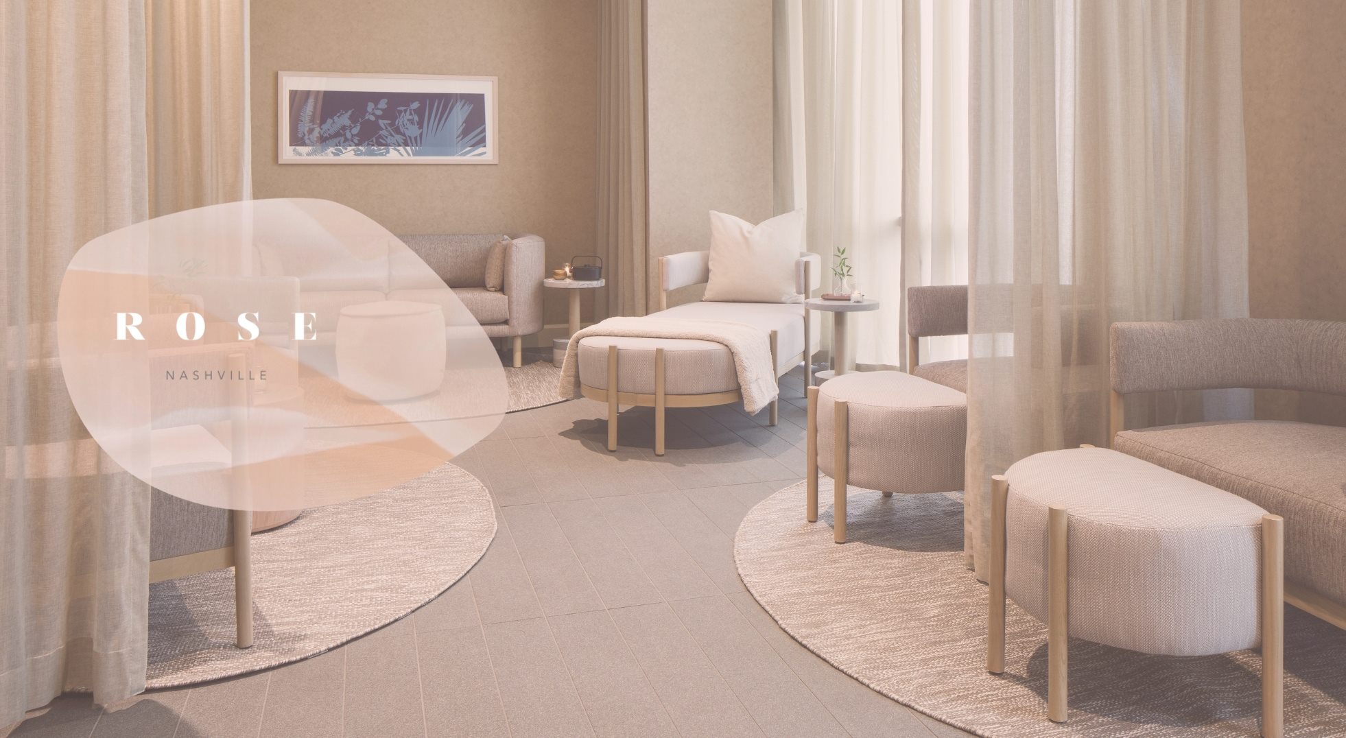 Soft, light-filled relaxation lounge at Rose spa in Nashville